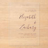 Moderne minimalistische Bourgondische script Save  Acryl Uitnodigingen (Voorkant)