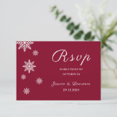 Moderne Minimalistische Bourgondische Winter Weddi RSVP Kaartje (Staand voorkant)