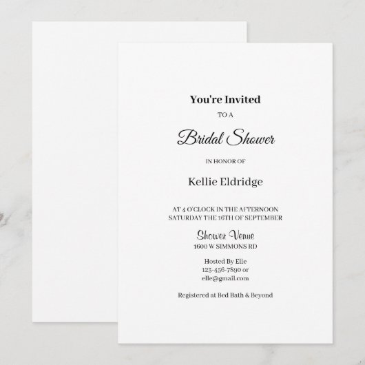 Moderne minimalistische bridal Shower-uitnodiging Kaart (Voorkant / Achterkant)