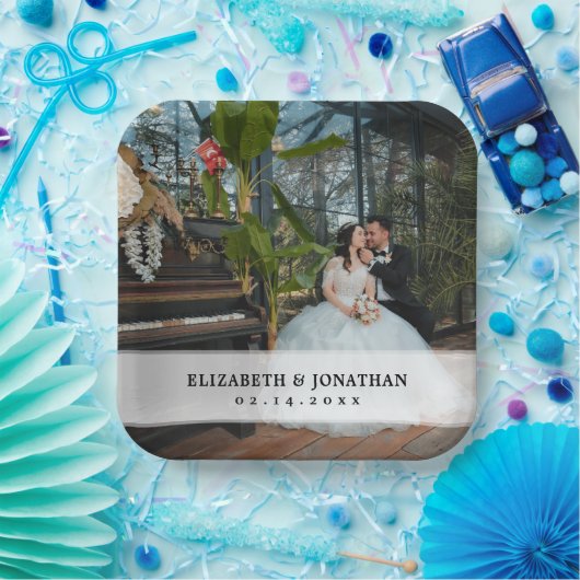 Moderne minimalistische bride en bruidefoto's papieren bordje (Feest)