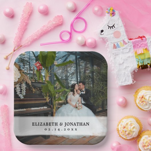 Moderne minimalistische bride en bruidefoto's papieren bordje (Feest)