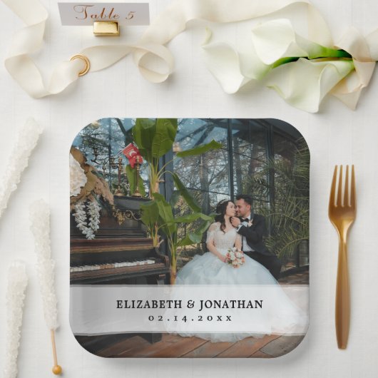 Moderne minimalistische bride en bruidefoto's papieren bordje (Huwelijk)