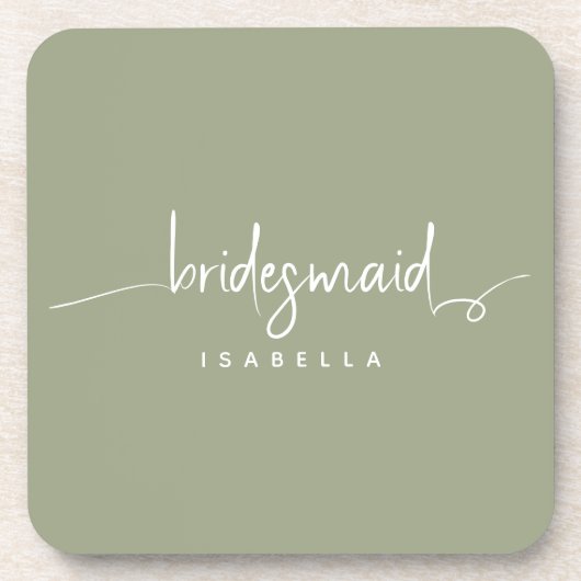 Moderne minimalistische bridesmaid Script Sage Gre Bier Onderzetter (Voorkant)