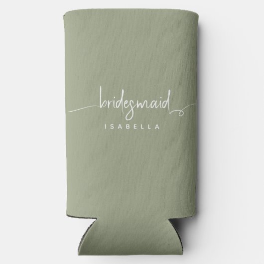 Moderne minimalistische bridesmaid Script Sage Gre Seltzer Blikjeskoeler (Achterkant)