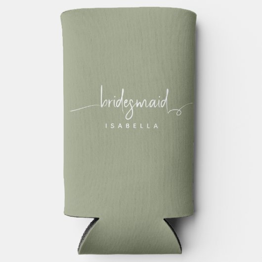 Moderne minimalistische bridesmaid Script Sage Gre Seltzer Blikjeskoeler (Voorkant)
