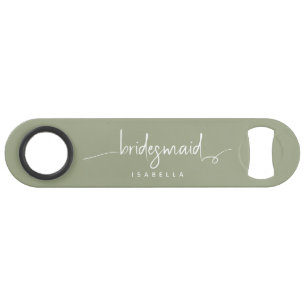 Moderne minimalistische bridesmaid Script Sage Gre Speed Flessenopener