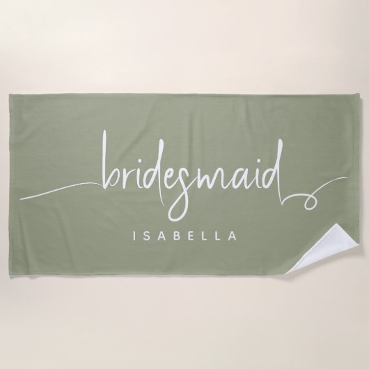 Moderne minimalistische bridesmaid Script Sage Gre Strandlaken (Voorkant)