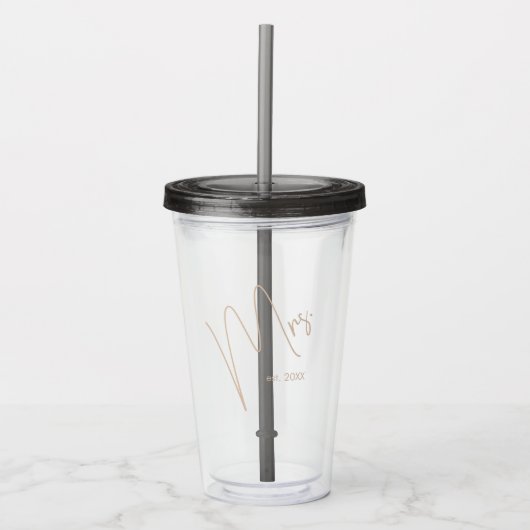 Moderne minimalistische bruid | Zwart + Beige Scri Acryl Drinkbeker (Voorkant)