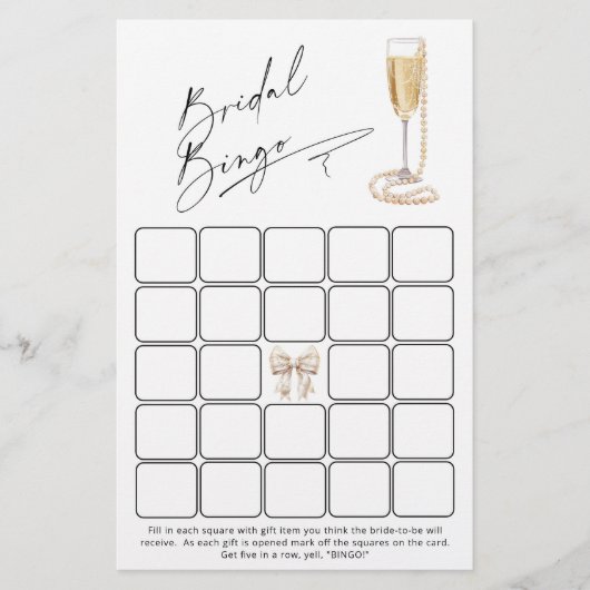 Moderne minimalistische bruids bingo Prosecco spel (Voorkant)