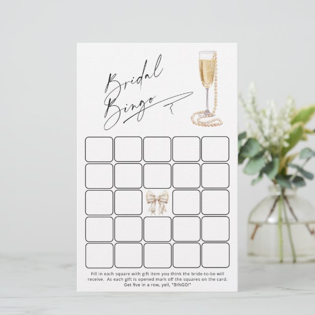 Moderne minimalistische bruids bingo Prosecco spel (Staand voorkant)
