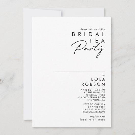 Moderne minimalistische bruids thee party uitnodig kaart (Voorkant)