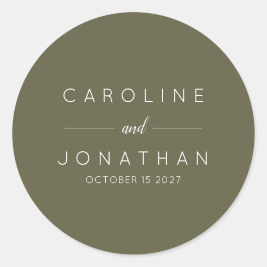 Moderne minimalistische bruidsbruidjes ronde sticker (Voorkant)