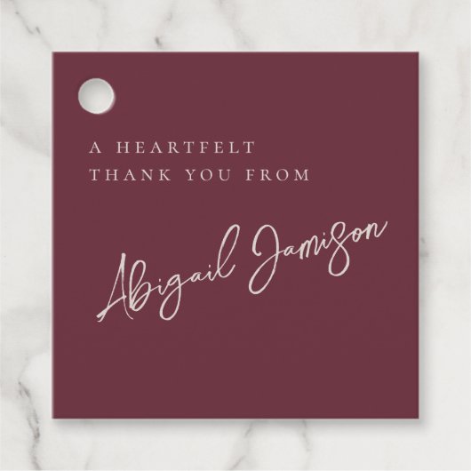 Moderne Minimalistische Bruidsdouche met Pruim Bedankjes Labels (Voorkant)