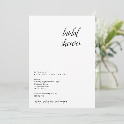 Moderne & minimalistische bruidsdouche uitnodiging (Staand voorkant)