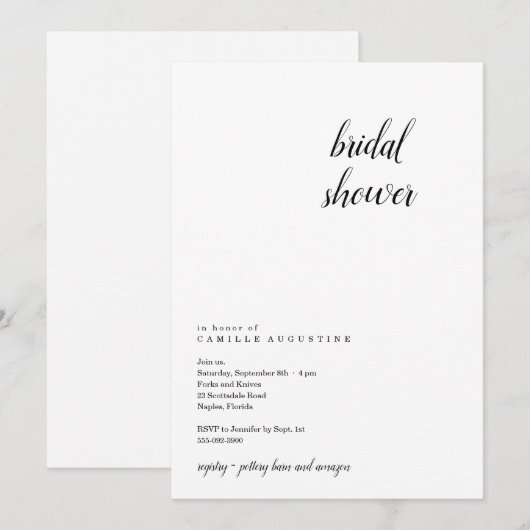 Moderne & minimalistische bruidsdouche uitnodiging (Voorkant / Achterkant)