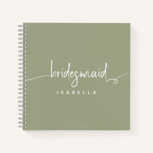Moderne Minimalistische Bruidsmeisje Script Salie Notitieboek