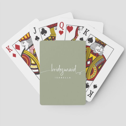 Moderne Minimalistische Bruidsmeisje Script Salieg Pokerkaarten (Achterkant)