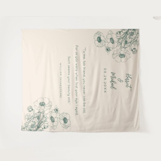 Moderne minimalistische bruiloft achtergrond Flora Wandkleed (Voorkant (horizontaal))