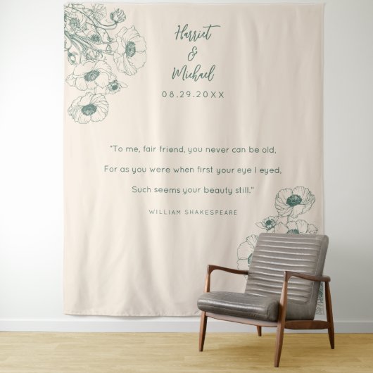 Moderne minimalistische bruiloft achtergrond Flora Wandkleed (In situ)