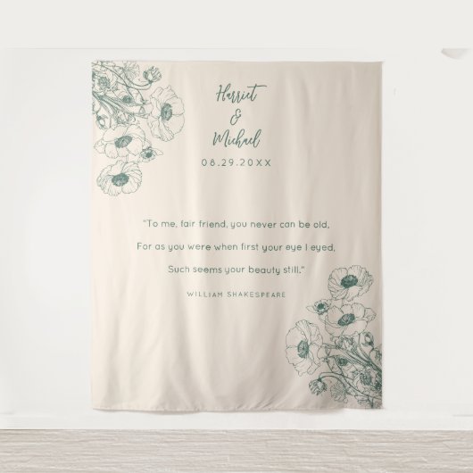 Moderne minimalistische bruiloft achtergrond Flora Wandkleed (Voorkant)