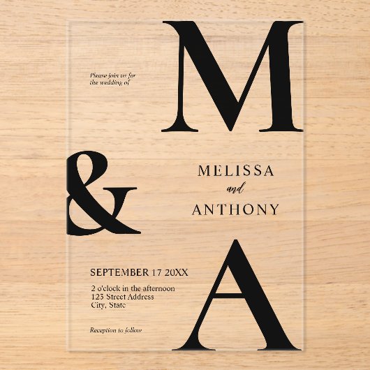 Moderne minimalistische bruiloft acryl uitnodigingen (Voorkant)