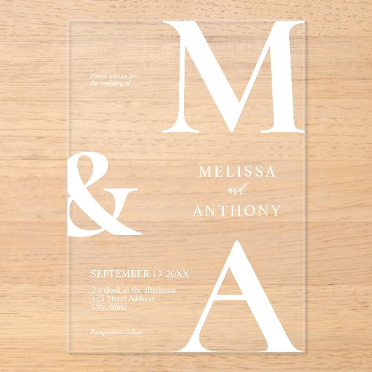 Moderne minimalistische bruiloft acryl uitnodigingen (Voorkant)