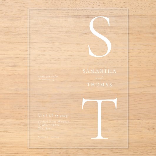 Moderne minimalistische bruiloft acryl uitnodigingen (Voorkant)