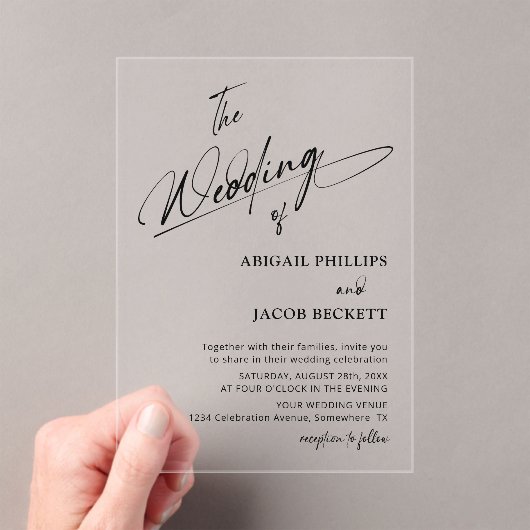 Moderne minimalistische bruiloft acryl uitnodigingen (Insitu (Draagbaar))