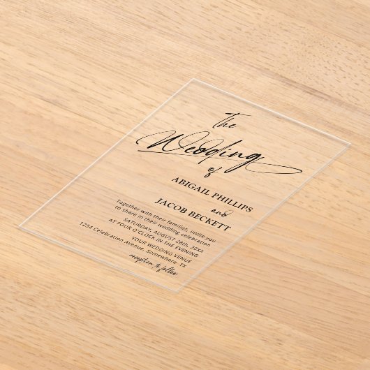 Moderne minimalistische bruiloft acryl uitnodigingen (Laagn)