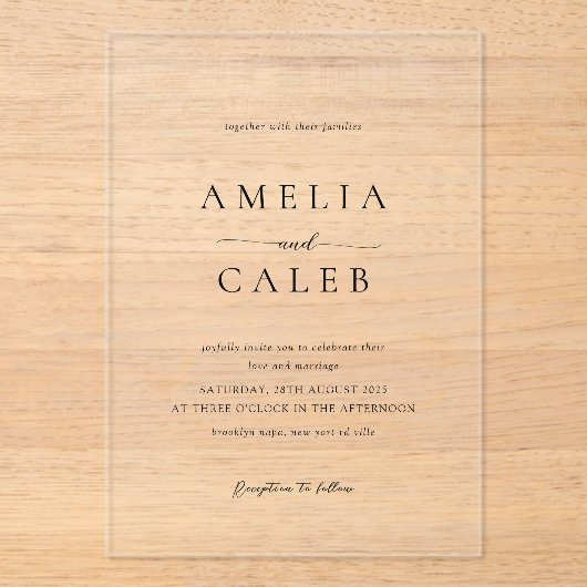 Moderne minimalistische bruiloft acryl uitnodigingen (Voorkant)