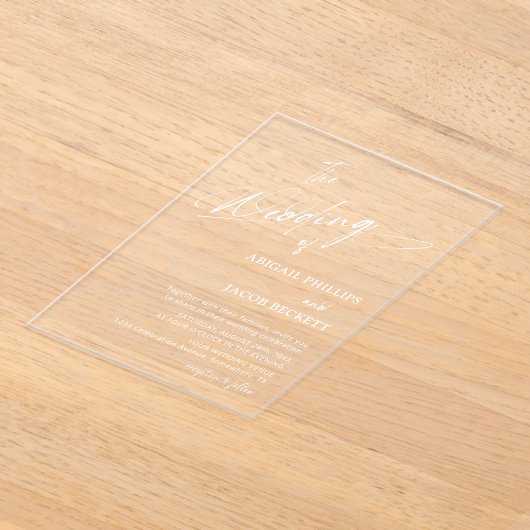 Moderne minimalistische bruiloft acryl uitnodigingen (Laagn)