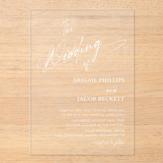 Moderne minimalistische bruiloft acryl uitnodigingen (Voorkant)