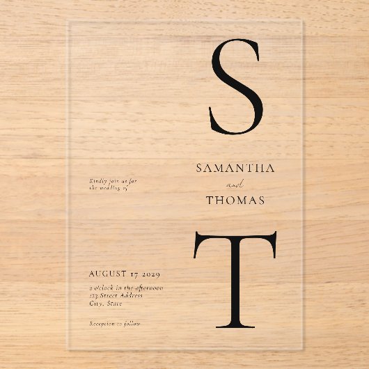 Moderne minimalistische bruiloft acryl uitnodigingen (Voorkant)