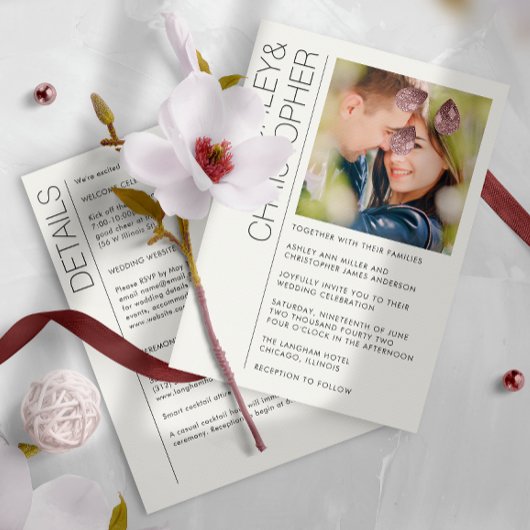 Moderne minimalistische bruiloft alles-in-één foto kaart