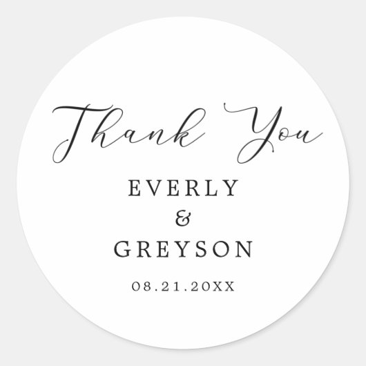 Moderne minimalistische bruiloft bedankt ronde sticker (Voorkant)