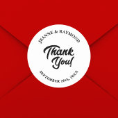 Moderne minimalistische bruiloft bedankt ronde sticker