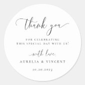 Moderne minimalistische bruiloft bedankt ronde sticker (Voorkant)
