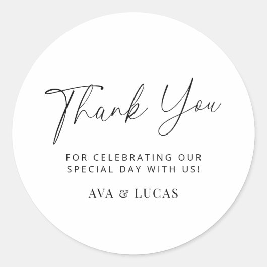 Moderne minimalistische bruiloft bedankt ronde sticker (Voorkant)