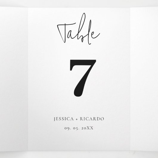 Moderne minimalistische bruiloft Bedankt tafel Num Drieluik Wenskaart (Binnenkant midden)