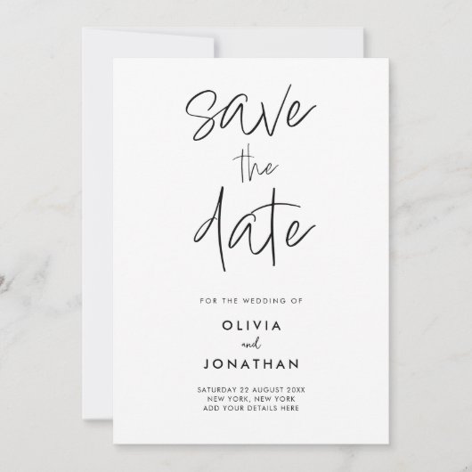 Moderne minimalistische bruiloft bespaart datum (Voorkant)