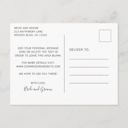 Moderne minimalistische bruiloft bespaart datum aankondigingskaart (Achterkant)