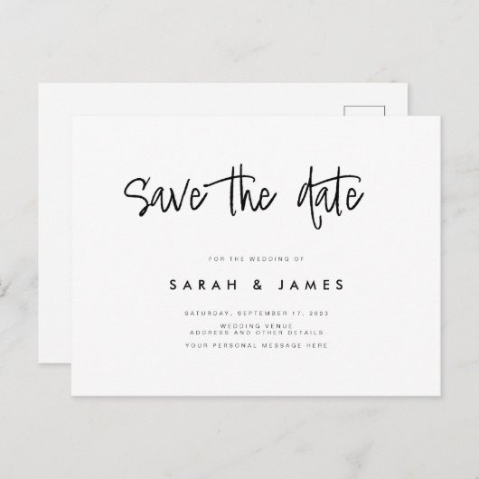 Moderne minimalistische bruiloft bespaart datum aankondigingskaart (Voorkant / Achterkant)
