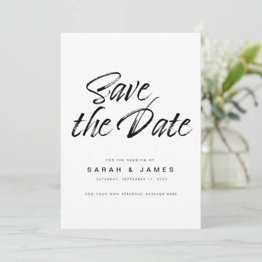 Moderne minimalistische bruiloft bespaart datum save the date (Staand voorkant)