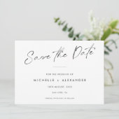 Moderne minimalistische bruiloft bespaart de datum save the date (Staand voorkant)