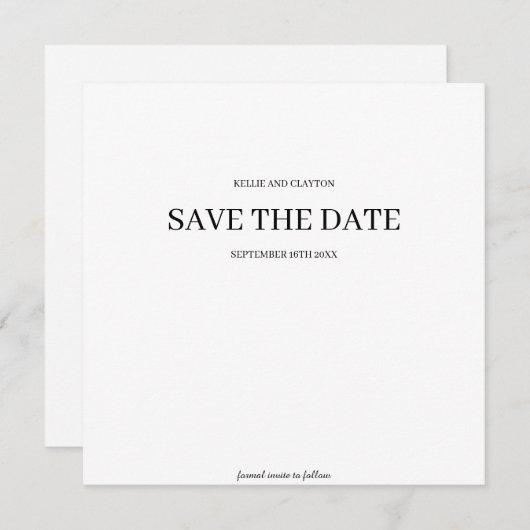 Moderne minimalistische bruiloft bespaart de datum save the date (Voorkant / Achterkant)