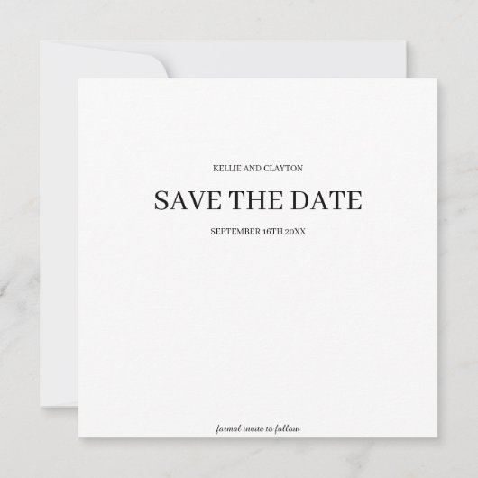 Moderne minimalistische bruiloft bespaart de datum save the date (Voorkant)