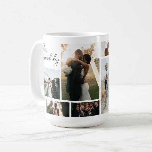 Moderne minimalistische bruiloft collage koffiemok (Voorkant links)