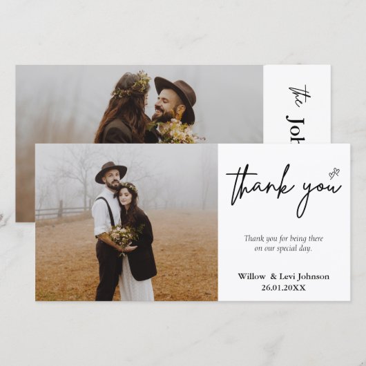 Moderne minimalistische bruiloft dank u fotokaart bedankkaart (Voorkant / Achterkant)