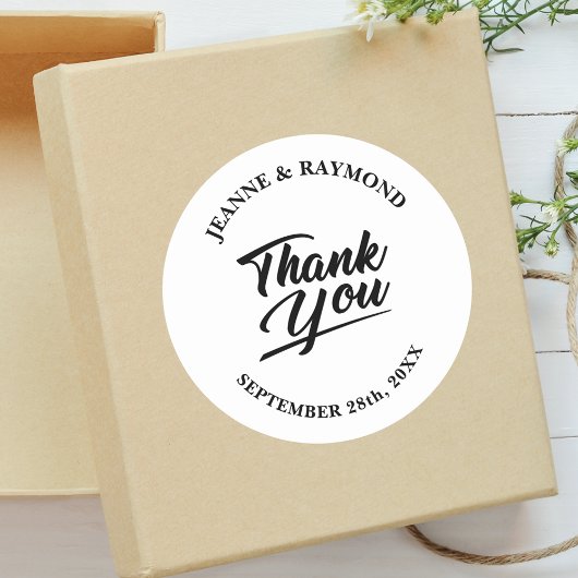 Moderne minimalistische bruiloft dank u gunst ronde sticker