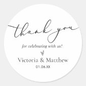 Moderne minimalistische bruiloft dank u gunst ronde sticker (Voorkant)
